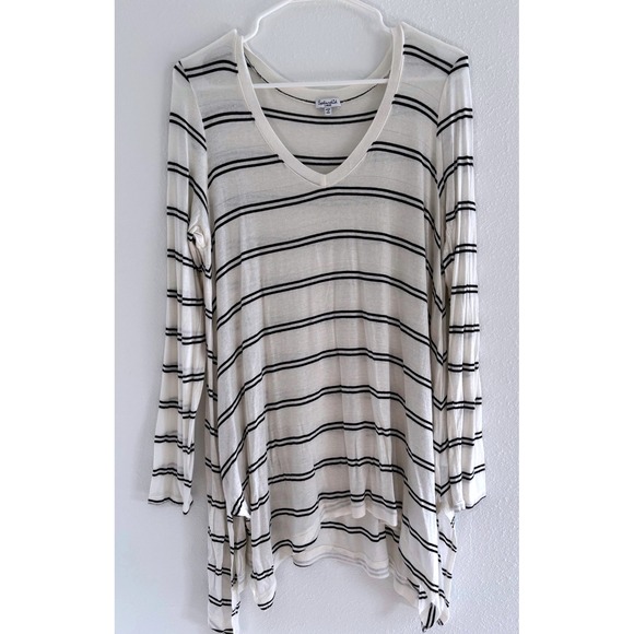 Splendid Sweater Womens‎ Large Cream Black Stripe Oversized Lightweight Coastal - Picture 1 of 6